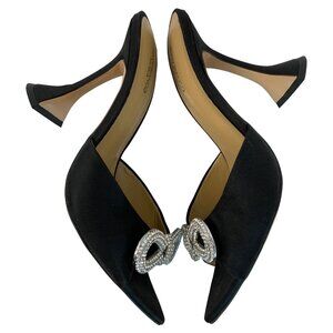 Tony Bianco Women's Black Satin High Heels Rhinestone Bow Size 7.5 Shoes 7307 EU